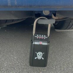 Riding Not Hiding Car Key Lock Box -RED PADDLE CO. Sales lock on back of car