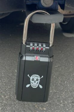 Riding Not Hiding Car Key Lock Box -RED PADDLE CO. Sales lock on back of car 1